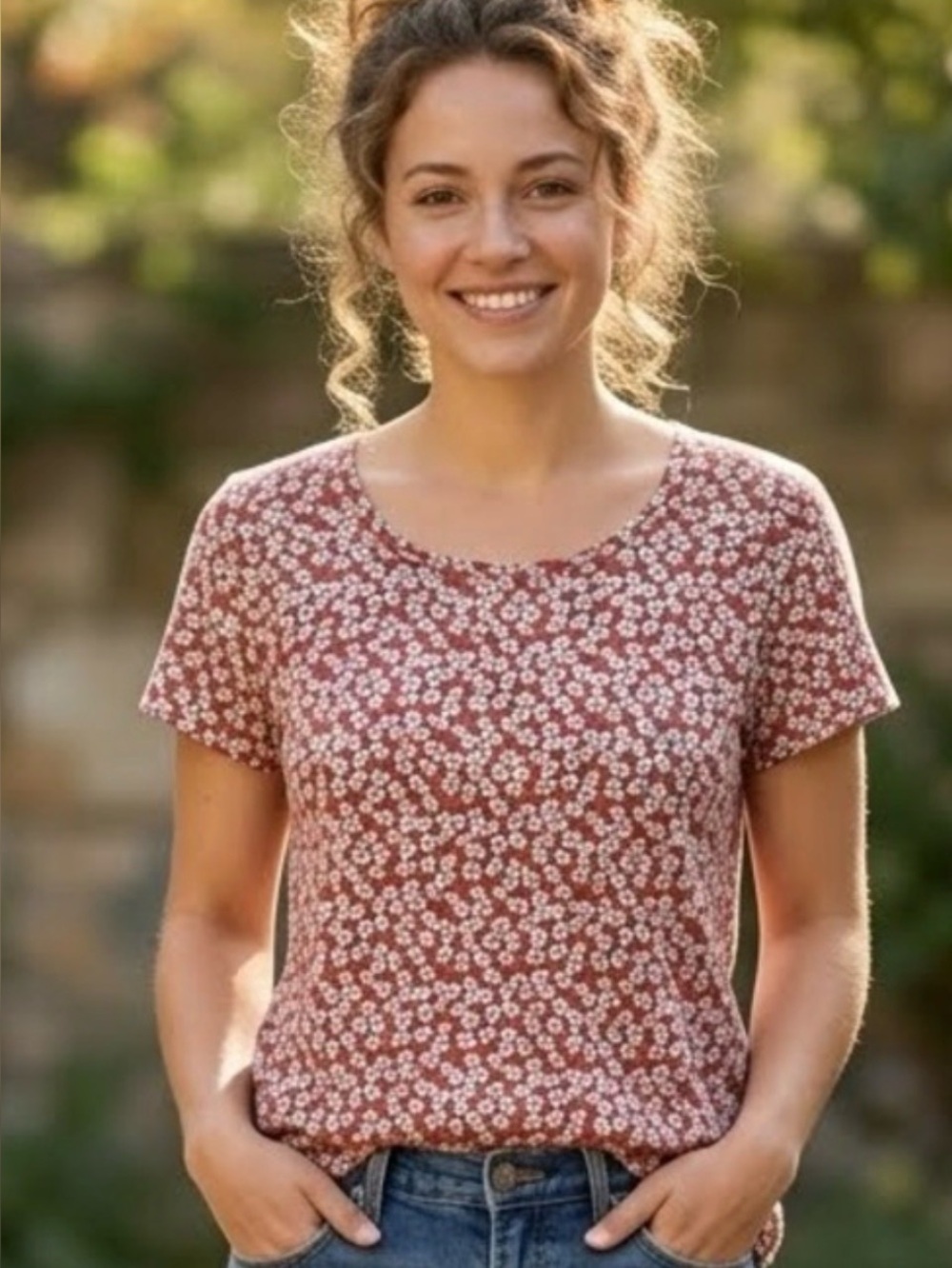 Lucky Brand Ditsy Daisy Floral Tee | Size Large